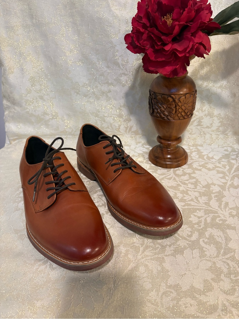 14th & Union Men's Tan Leather Derby Shoes - Lace-Up Dress Casual